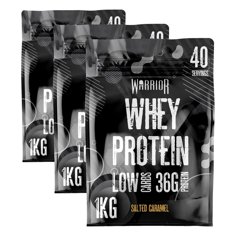 Warrior Whey Protein Powder | High Protein Shake up to 36g for Muscle Growth, Recovery & Lean Muscle | Low Carb, Low Fat, Low Sugar | Gym & Fitness Protein Supplement |Salted Caramel 1kg (Pack of 3)
