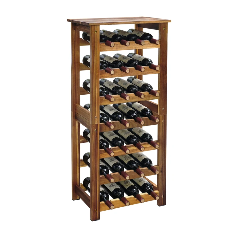 Relaxdays Wooden Wine Rack for 28 Bottles, Acacia, Natural, 91.5 x 43 x 22 cm