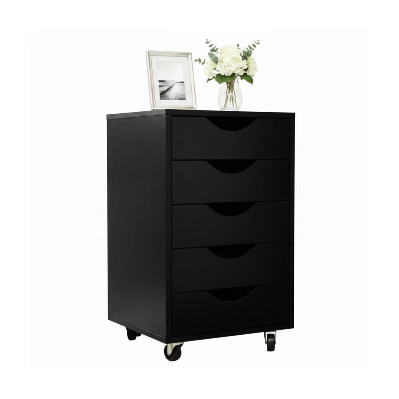 Relaxdays Rolling Cabinet with 5 Drawers, Under-Desk Filing, 66.5x40x40 cm, Black
