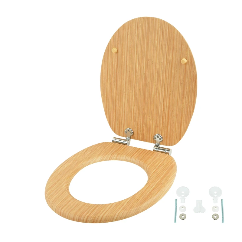 Relaxdays toilet seat, double soft-close (lid & seat), 37.5 x 43.5 cm, MDF, up to 150 kg, oval, natural