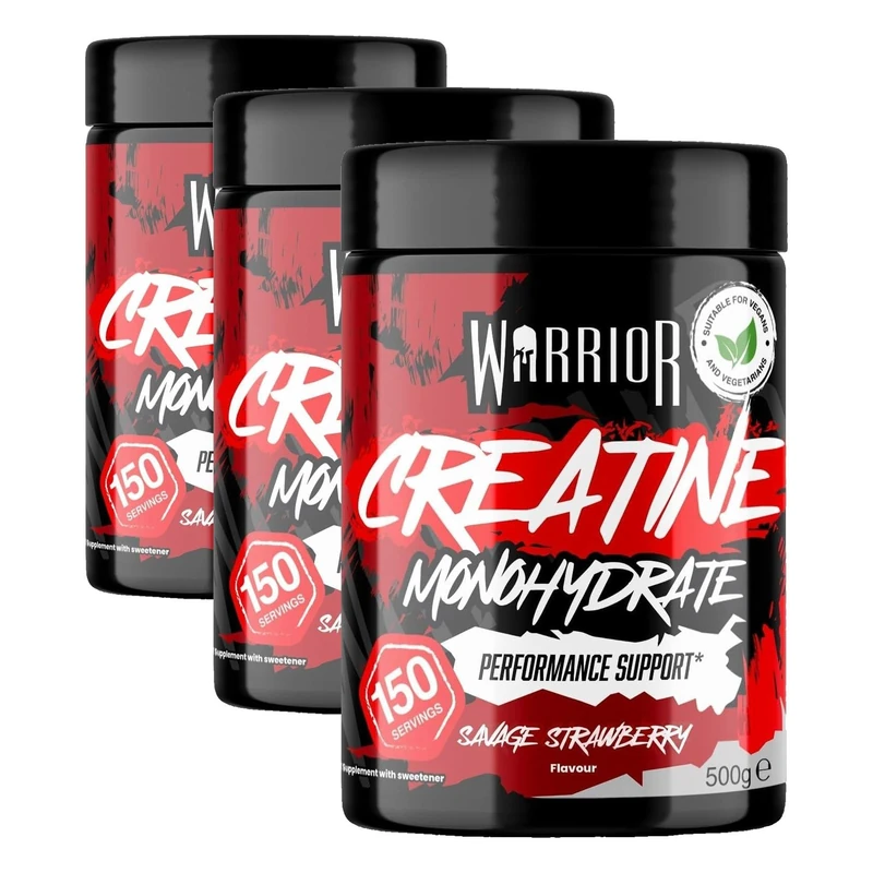 Warrior Creatine Monohydrate Powder 500g (150 Servings) – Pure Micronised Creatine Powder Supplement for Men & Women, Pre & Post Workout Strength, Muscle Growth & Recovery, Vegan – Savage Strawberry