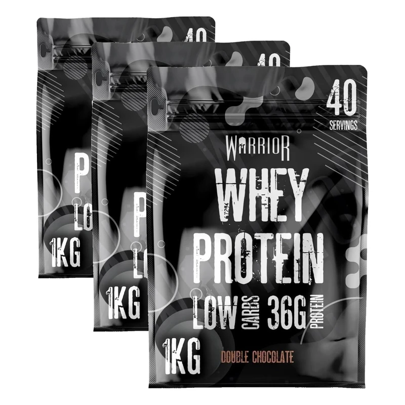 Warrior Whey Protein Powder | High Protein Shake up to 36g for Muscle Growth, Recovery & Lean Muscle | Low Carb, Low Fat, Low Sugar | Gym & Fitness Protein Supplement |Double Chocolate 1kg (Pack of 3)