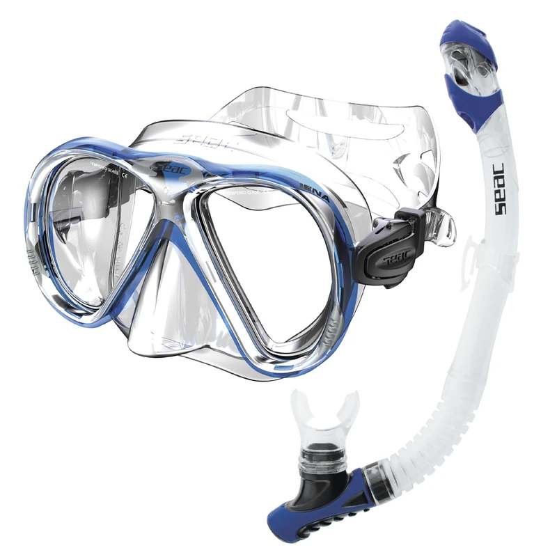 SEAC Set Bis Iena Dry - Mask and Snorkel Set with Double-Lens Silicone Mask and Dry-Top Snorkel with Purge Valve – For Scuba Diving and Snorkelling - Image 1