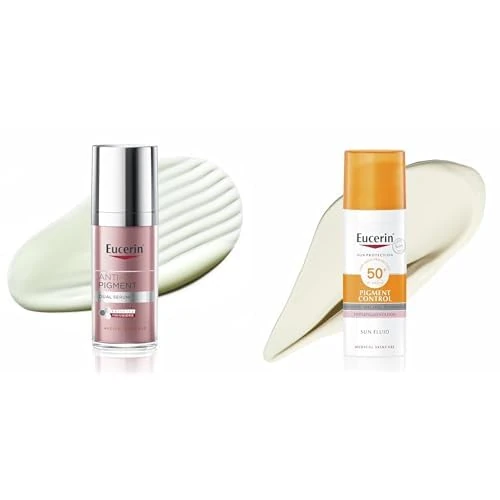 Bundle of Eucerin Anti-Pigment Dual Serum 30ml, Anti-Pigment Serum for Treatment of Age Spots and Eucerin Sun Face Pigment Control Sun Fluid SPF 50+ 50ml