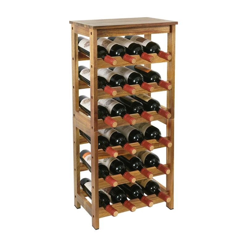 Relaxdays Wine Rack for 24 Bottles, Acacia Wood, Natural, H82 x W36 x D24 cm - Image 1