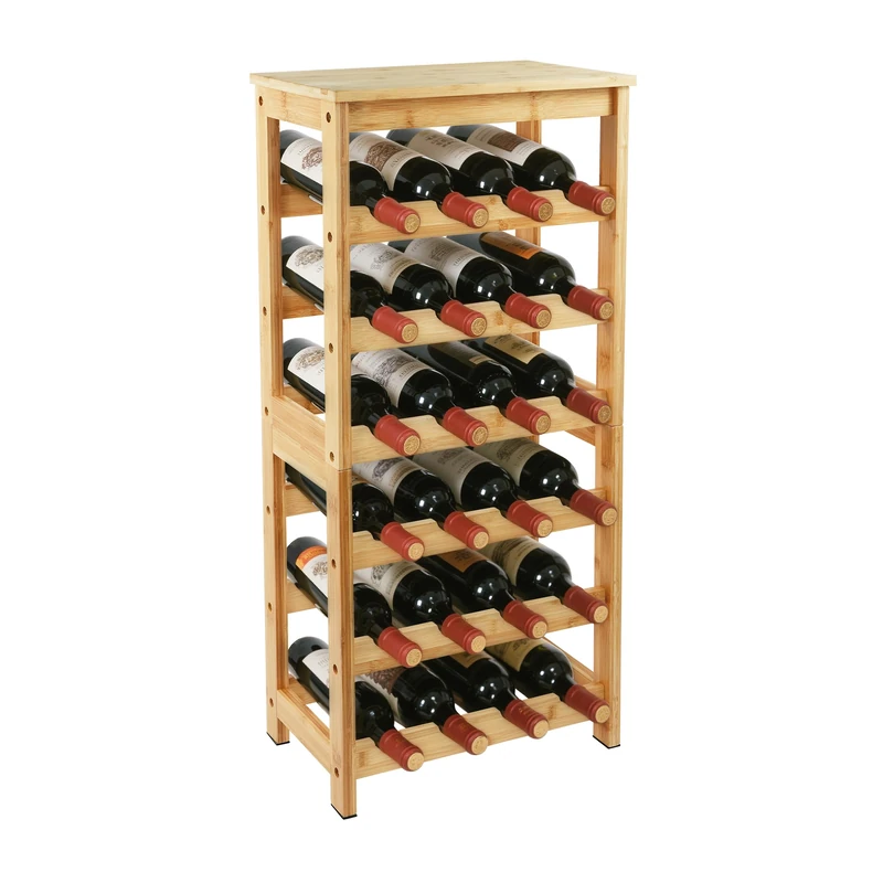 Relaxdays bamboo wine rack for 24 bottles, holds red & white wine, 82x36x24 cm, natural - Image 1