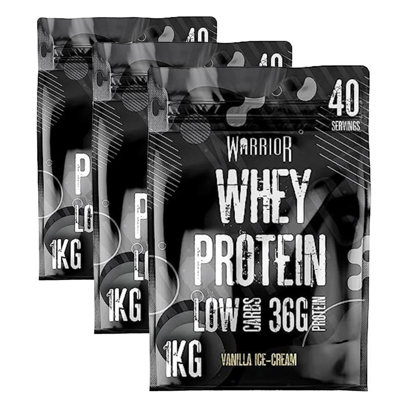 Warrior Whey Protein Powder | High Protein Shake up to 36g for Muscle Growth, Recovery & Lean Muscle | Low Carb, Low Fat, Low Sugar | Gym & Fitness Protein Supplement |Vanilla Icecream 1kg (Pack of 3)