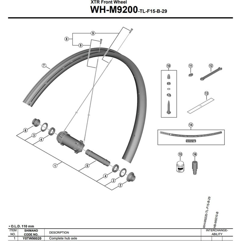 Shimano Complete Hub Axle - WH-M9200-TL-F1-B-29 Bike Wheel
