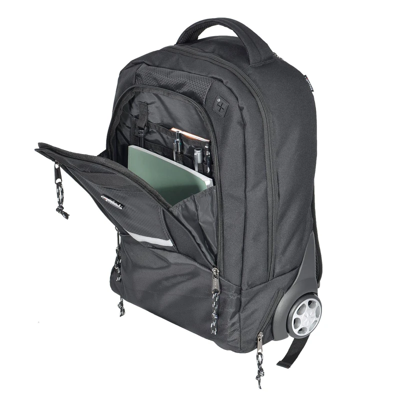 LIGHTPAK 46151 Laptop Trolley Backpack Master Black 48.5 cm with Wheels & Retractable Telescopic Handle Business Travel Backpack with Notebook Compartment & Organiser + ALASSIO Aluminium Field of View