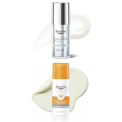 Bundle of Eucerin Oil Control Sun Gel-Cream Dry Touch SPF 50+ 50ml & Eucerin Hyaluron-Filler Epigenetic Face Serum 30ml, Skincare Set of Sunscreen and Serum, Protect Skin and Reduce Wrinkles