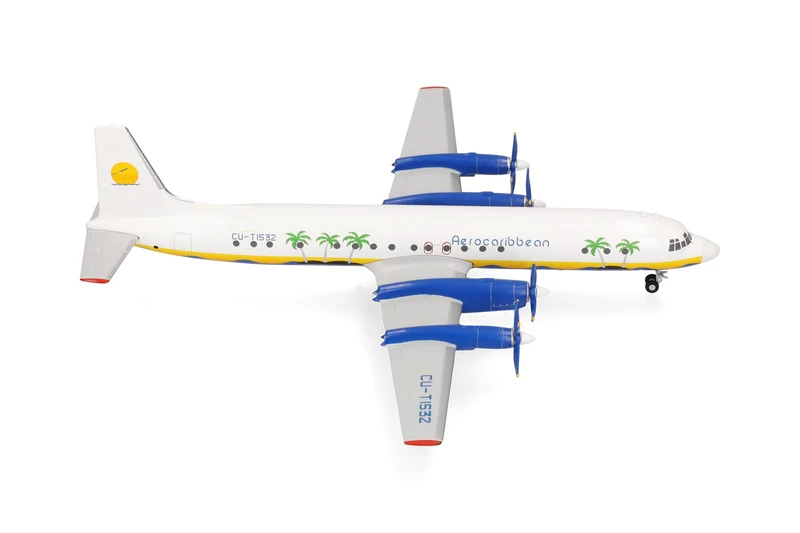 Herpa airplane model Caribbean Ilyushin IL-18 on a scale of 1:200, metal miniature with pedastal, model building, collectors edition - Image 1
