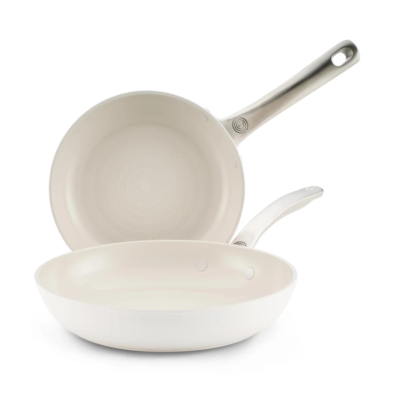 Circulon Halo with LaserDefense 20cm & 25cm Induction Hob Ceramic Non Stick Frying Pan Twin Pack – Made Without PFAS, Non Toxic Ceramic Cookware, Dishwasher & Oven Safe Skillet Pans - Pearl White