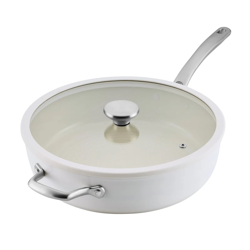 Circulon Halo with LaserDefense 30cm Induction Hob Ceramic Non Stick Saute Pan with Lid – Made Without PFAS, Non Toxic Ceramic Cookware, Dishwasher & Oven Safe Skillet Pan- Pearl White - Image 1