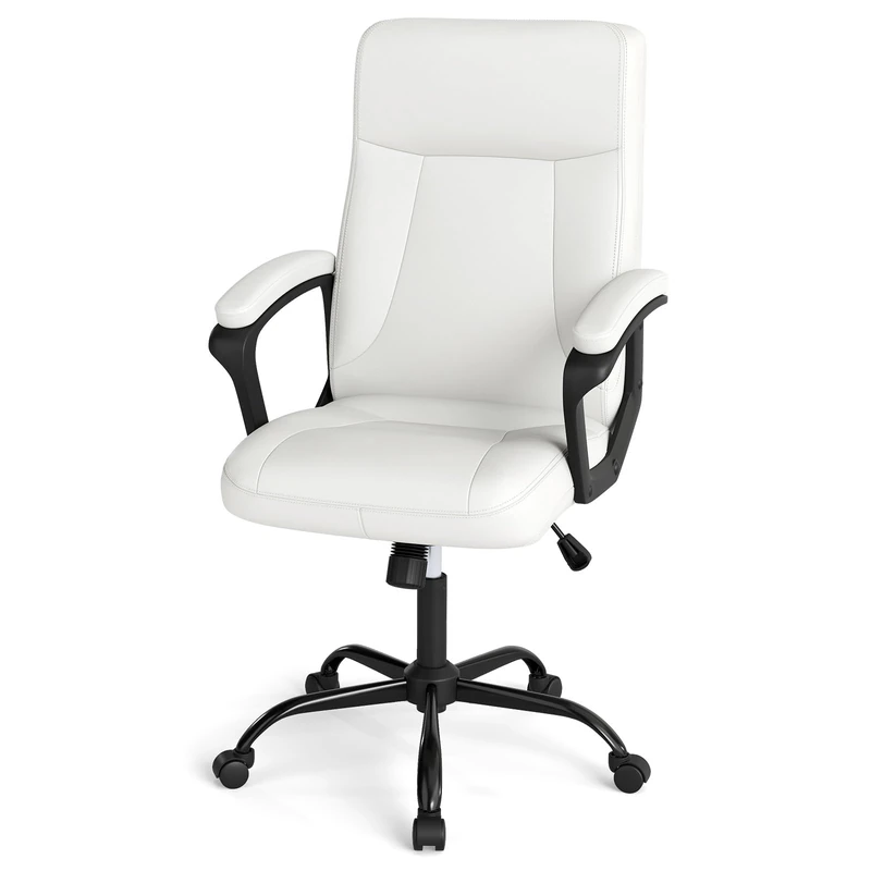 CASART Executive Office Chair, 353LBS Big and Tall Leather Like Computer Chair with Rocking Backrest, Upholstered Armrests & Wheels, Height Adjustable Swivel Desk Chair for Home Office (Beige)