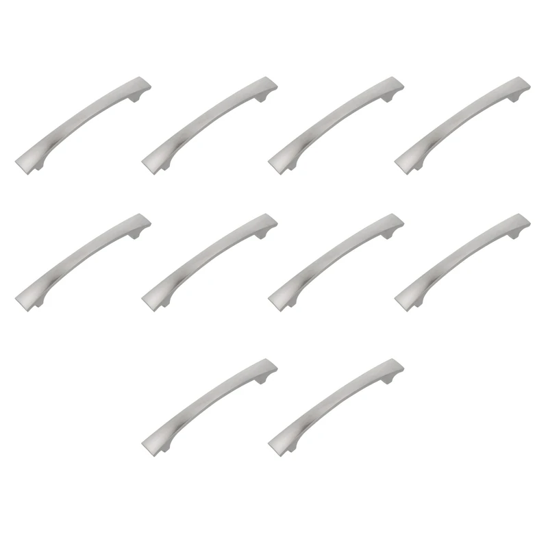 Amig - Pack of 10 Cabinet Handles - 128 mm - Brushed Nickel Color - Made of Zamak - for Kitchen and Bathroom Drawers and Cabinets with Decorative Modern Style - Mod. 832