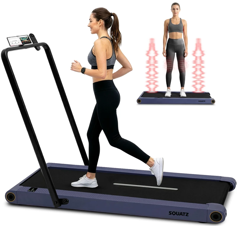 Squatz 2‑in‑1 Walking Pad Treadmill with Handlebar & Vibration Plates - Compact Walking Pad with LED Display, Device Holder, Quiet 1.0HP Motor & Remote for Home or Office Fitness (Blue)
