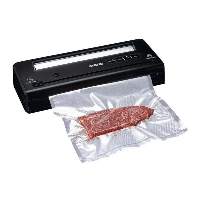 Melissa Vacuum Sealer Machine for Dry and Moist Food, 65kPa Strong Suction Sealing System with Built-in Roll Holder and Cutter, Includes 28cm x 3m Roll - Black