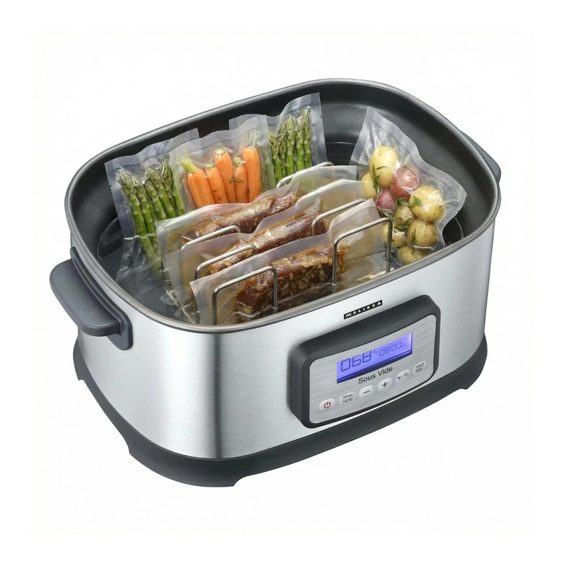 Melissa 6L Sous Vide, 520W Precision Cooker with LCD Timer, Adjustable Heating Time & Temperature, Lid & Rack - Black/Stainless Steel