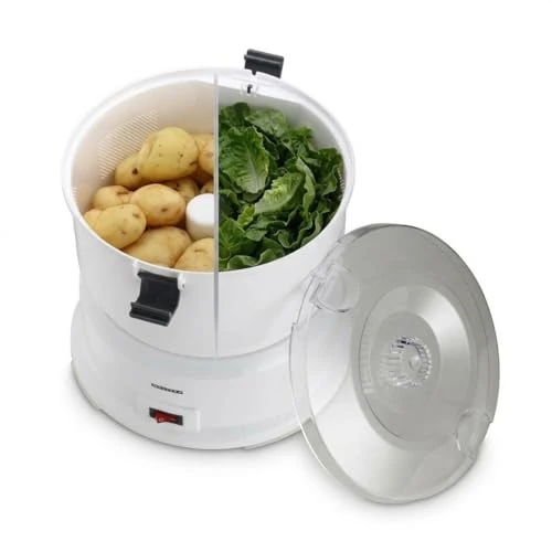 Melissa Electric Potato Peeler with Salad Spinner, 1000g Capacity, 85W Motor, 2-4 Minute Peeling Cycle, Safety Switch, Dishwasher Safe Parts - White