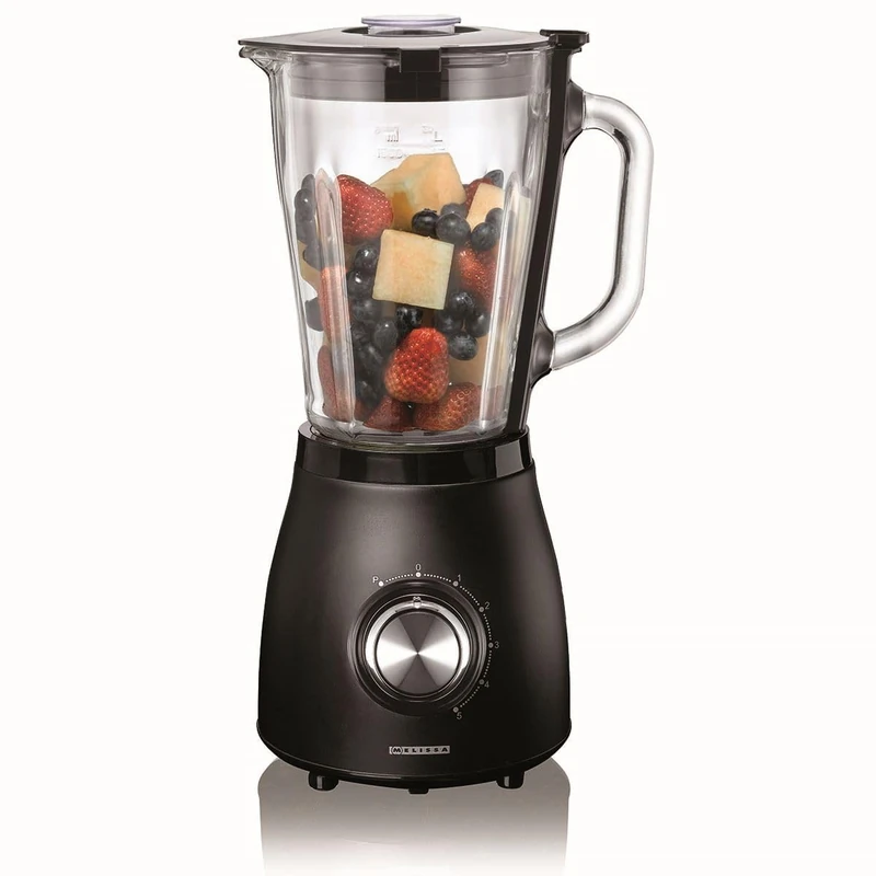 Melissa Blender and Smoothie Maker, 1.5L Dishwasher Safe Glass Jug, 500W, 5 Speeds & Pulse Function, Stainless Steel Blade, Safety Lock - Matte Black