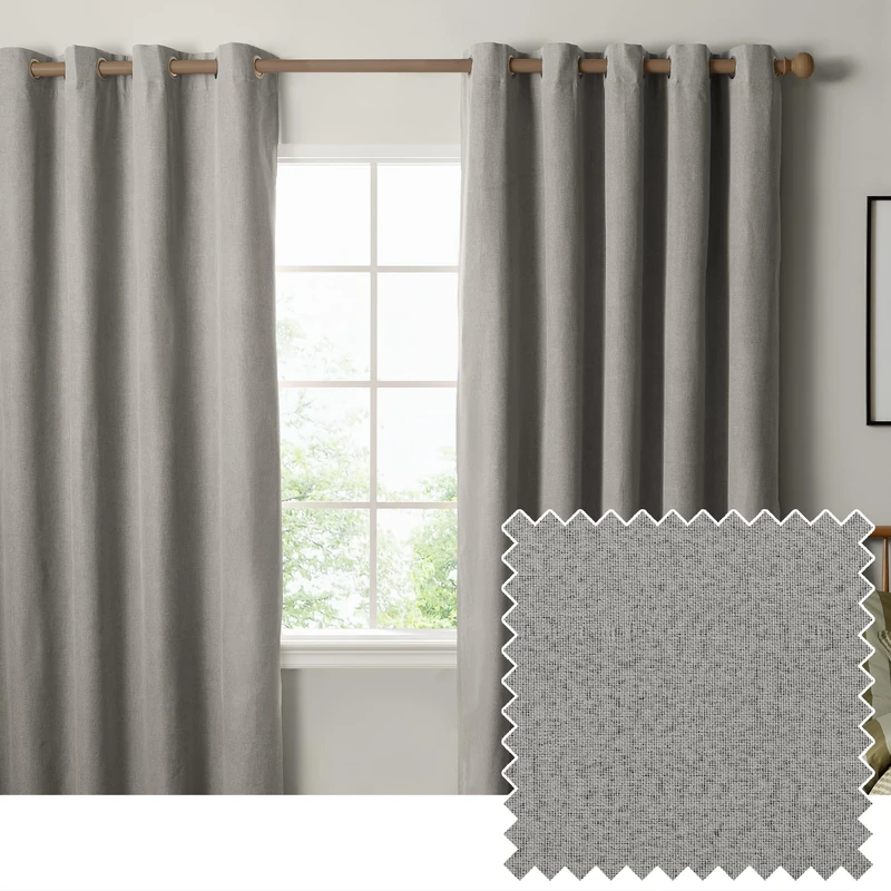 furn. The Ultimate Blackout Textured Eyelet Curtain Pair – Double Sided Woven Light Blocking Lined Curtains (Grey – Width 229 x Drop 183cm)