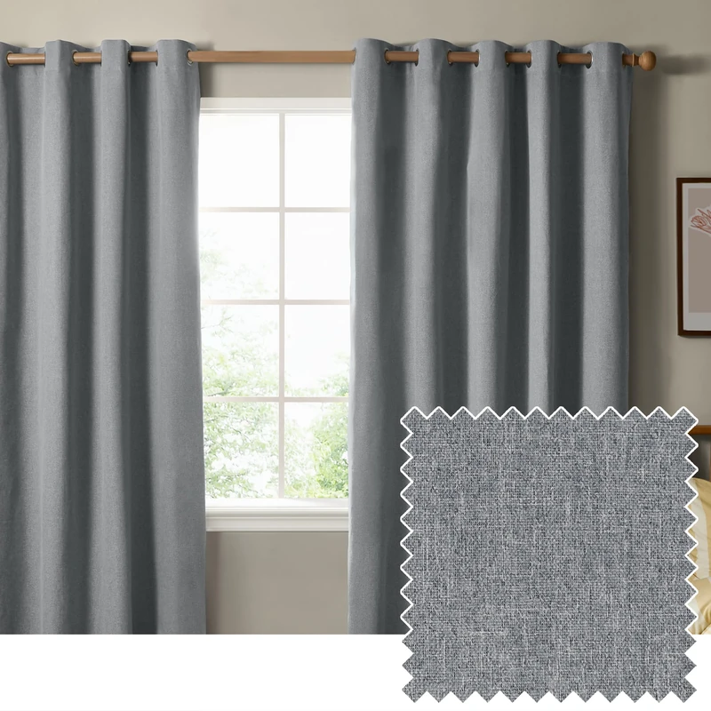 furn. The Ultimate Blackout Textured Eyelet Curtain Pair – Double Sided Woven Light Blocking Lined Curtains (Denim – Width 168 x Drop 183cm)