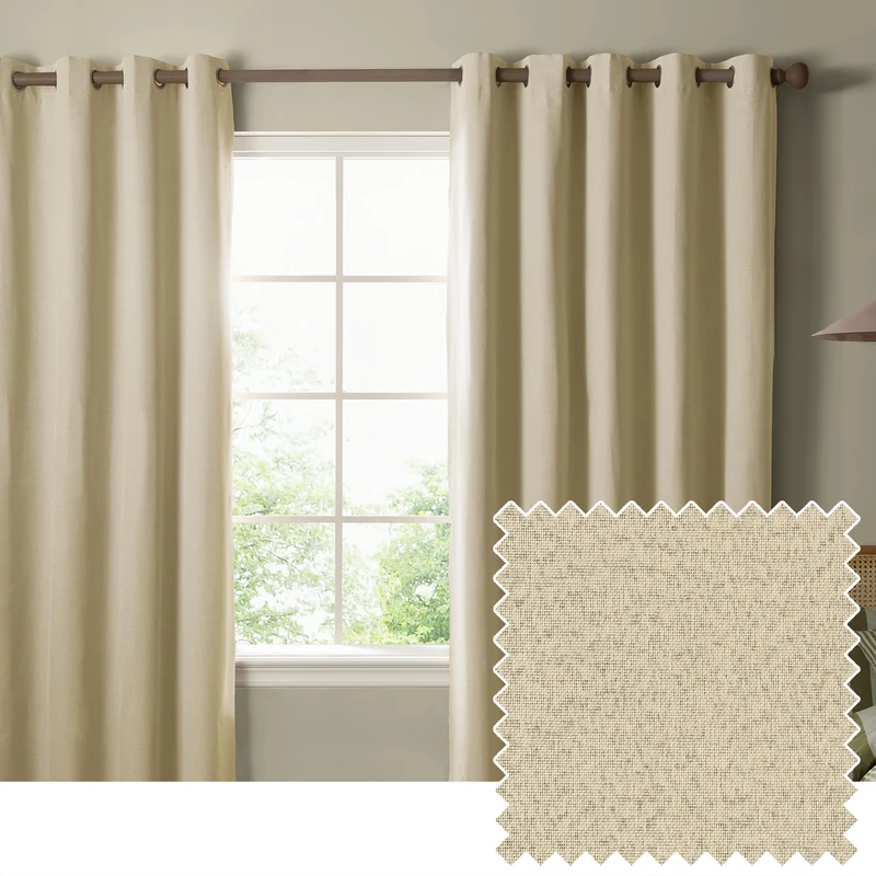 furn. The Ultimate Blackout Textured Eyelet Curtain Pair – Double Sided Woven Light Blocking Lined Curtains (Custard Cream – Width 168 x Drop 137cm)
