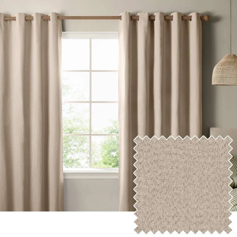 furn. The Ultimate Blackout Textured Eyelet Curtain Pair – Double Sided Woven Light Blocking Lined Curtains (Natural – Width 117 x Drop 137cm)