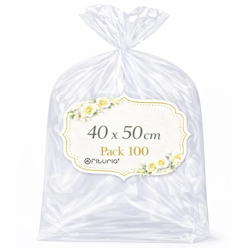 Ofituria Clear Cellophane Bags, 40 x 50 cm, Large Clear Bags for Baskets and Bulky Gifts, Transparent Bags for Professional Packaging, 1 Pack (100 Bags) - Image 1
