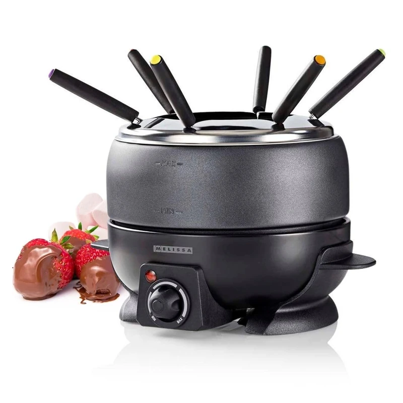 Melissa Electric Fondue Set, 6 Persons, 2.3L, with Adjustable Temperature, Non-Stick Pot, Cool Touch Handles, Anti-Slip Feet, Overheating Protection, Black