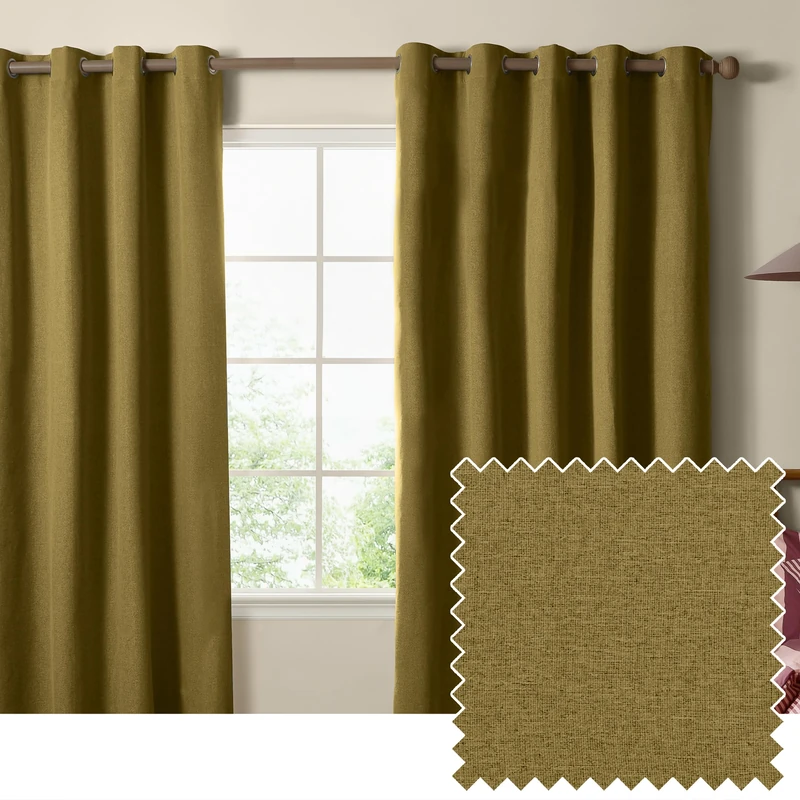 furn. The Ultimate Blackout Textured Eyelet Curtain Pair – Double Sided Woven Light Blocking Lined Curtains (Forest – Width 117 x Drop 137cm)