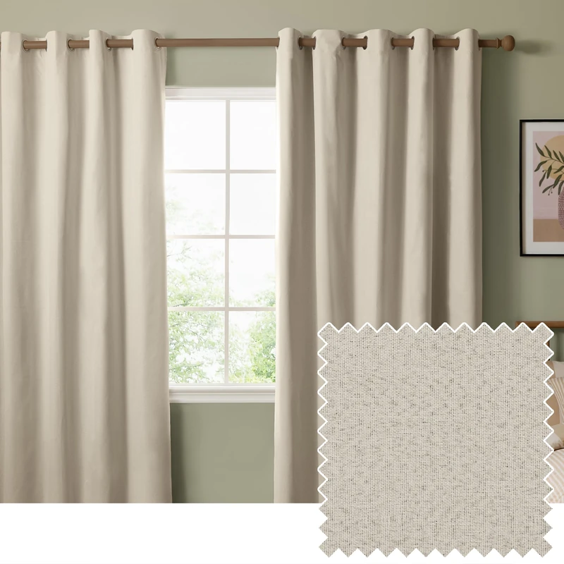 furn. The Ultimate Blackout Textured Eyelet Curtain Pair – Double Sided Woven Light Blocking Lined Curtains (Ecru – Width 229 x Drop 229cm)