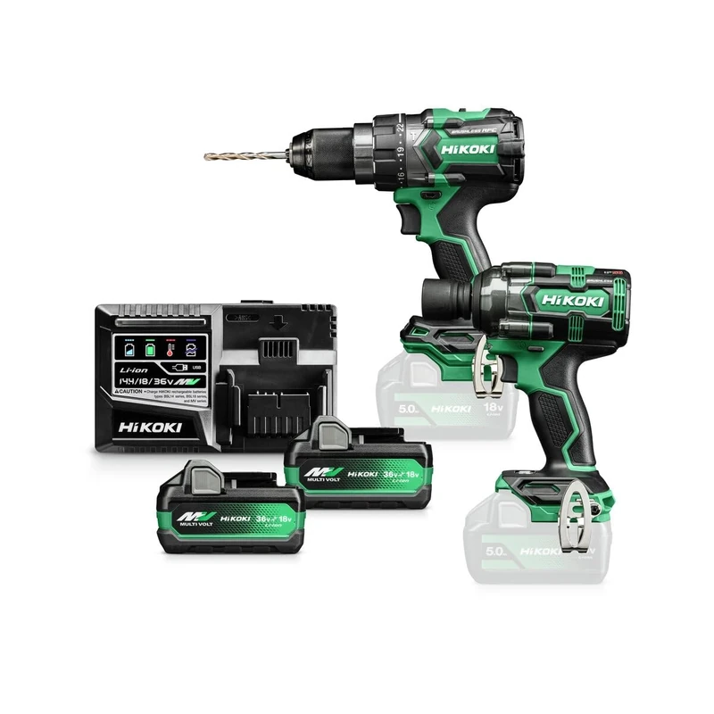 HiKOKI KC18DCJCZ Cordless brushless Combo kit (Combi Drill, 1/2''Impact Wrench, Charger, 2 x 18v 5.0Ah Batteries in a case)
