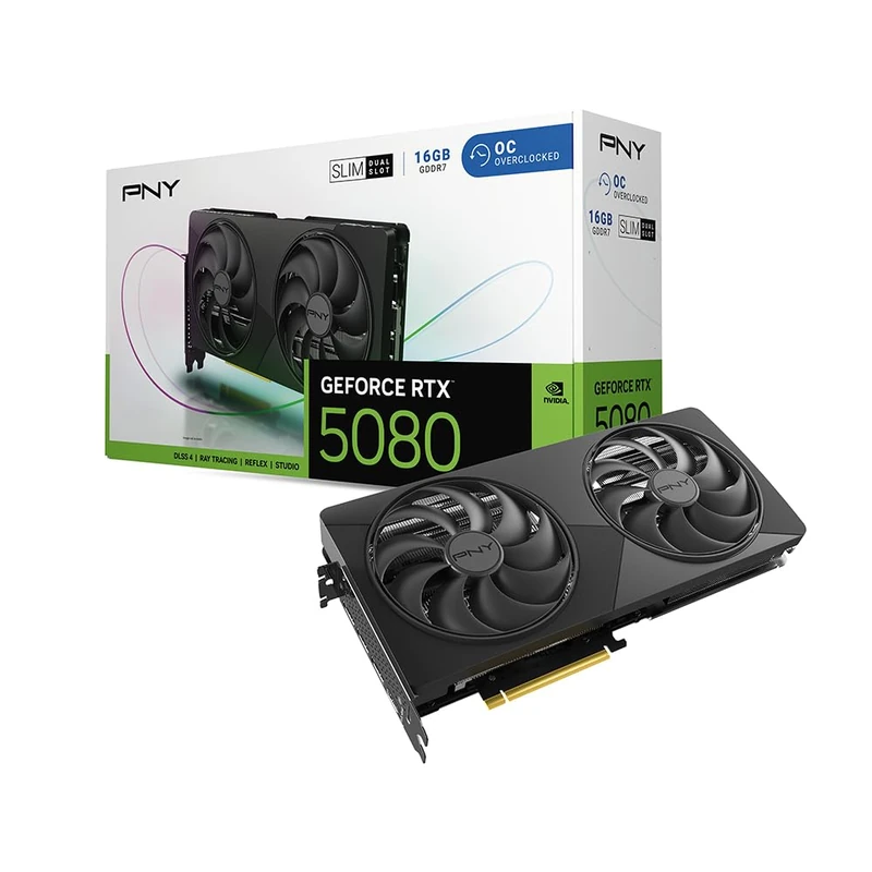 PNY GeForce RTX™ 5080 16GB Slim OC, Dual-Fan, 2-Slot Graphics Card