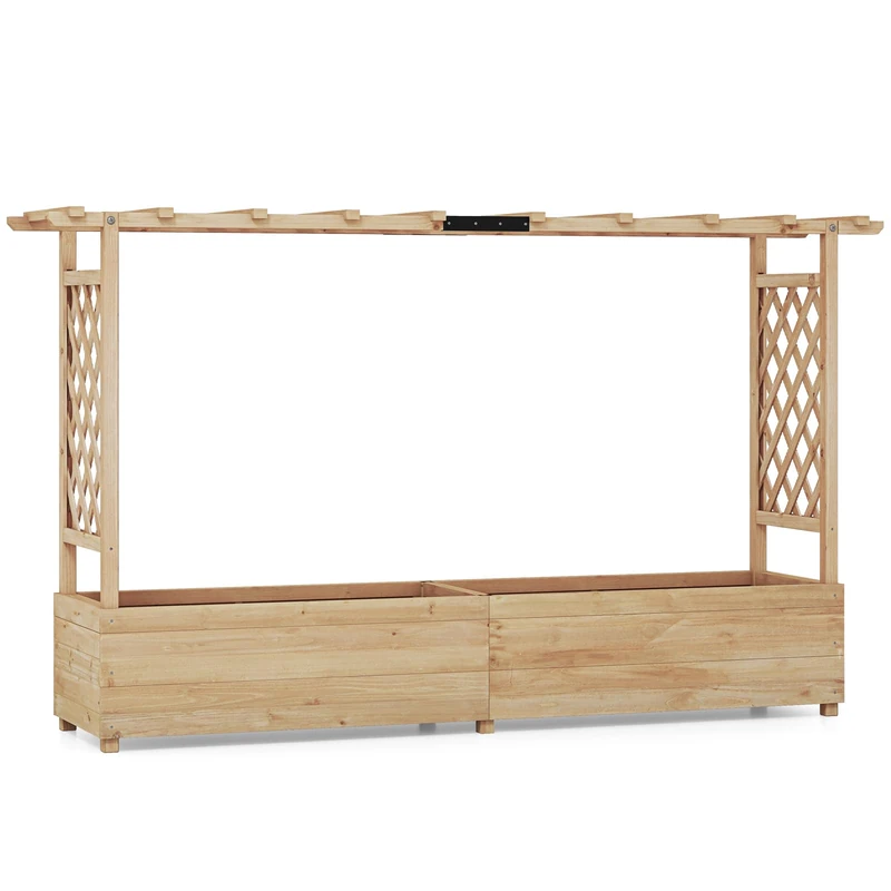GiantexUK Raised Garden Bed with Arch Trellis (Natural, 200x44x114cm)
