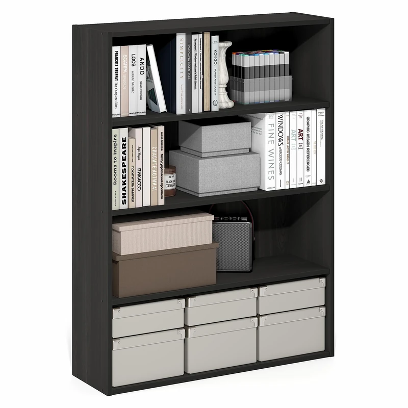 Furinno PASIR Book Shelf, 4-Tier Bookshelf with Open Storage Shelf, Standing Bookcase, 23.62 x 79.5 x 106.2cm, Easy Assembly, for Home Office, Bedroom, Living Room, Espresso