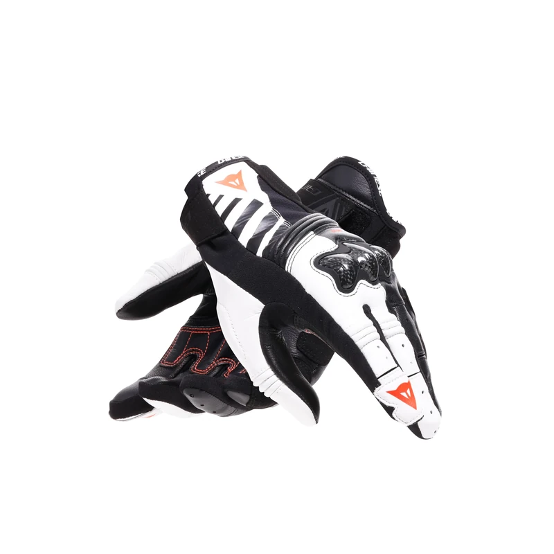 Dainese Reacto Carbon Short Gloves Wmn, Women's Short Leather Motorcycle Gloves with Carbon Knuckle Protection Palm Padding Smart Touch High Sensitivity, For Woman, Black/White/Red-Fluo, XS