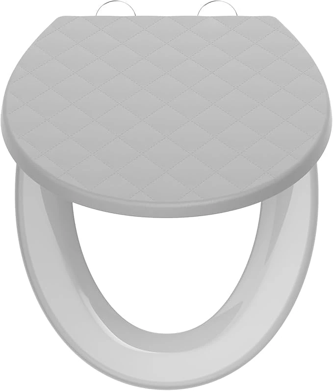 SREWOHS PRO Universal Toilet Seat Black, Soft Close O Shape with Quick Release, Adjustable Hinges, Anti-Slip Design,Grey
