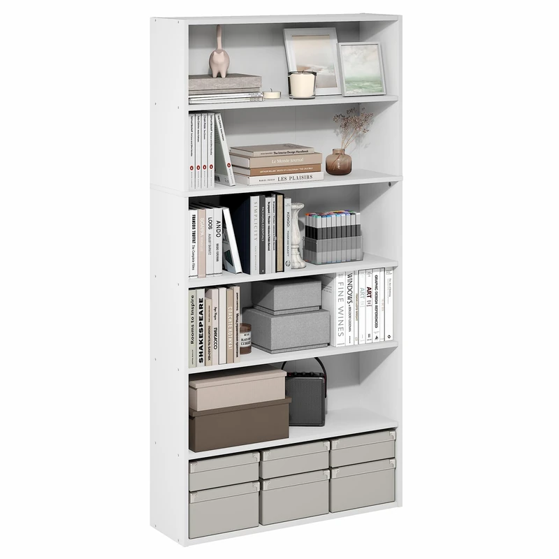 Furinno PASIR Book Shelf, 6-Tier Bookshelf, Bookcase with Open Storage Shelf, 23.9 x 80 x 160cm, for Home Office, Bedroom, Living Room, White