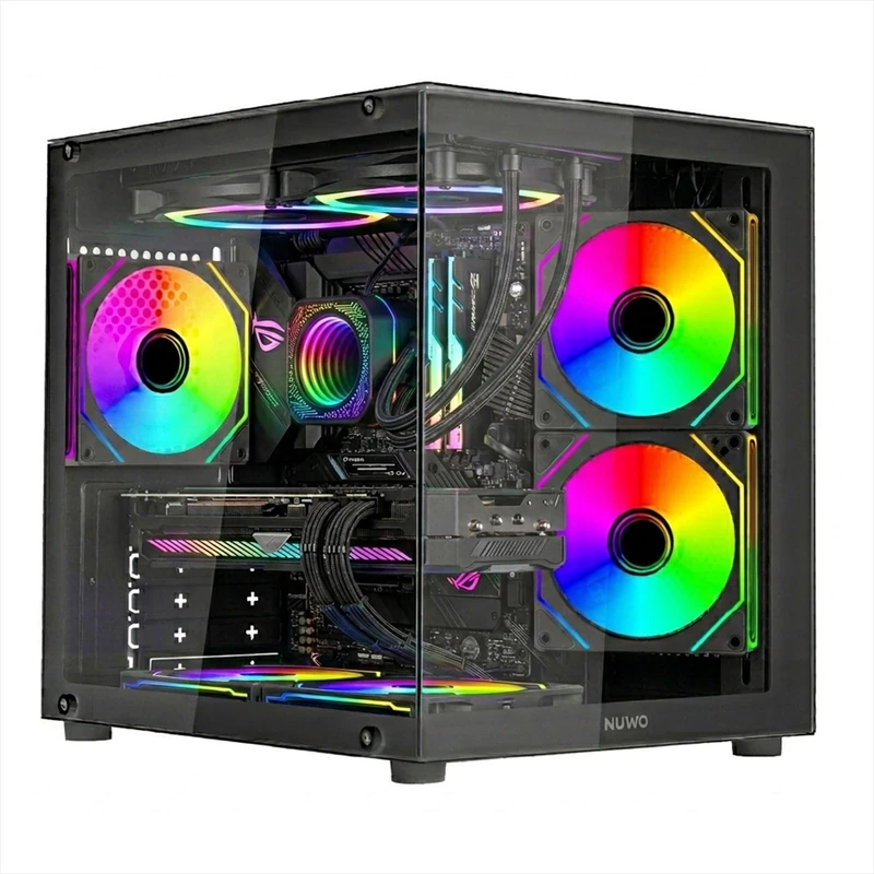 Nuwo Vitra BK100 | Micro-ATX Micro Tower PC Gaming Case | 3 ARGB 120mm Fans | Dual Chamber Structure | Front and Side Panel in Tempered Glass | Black