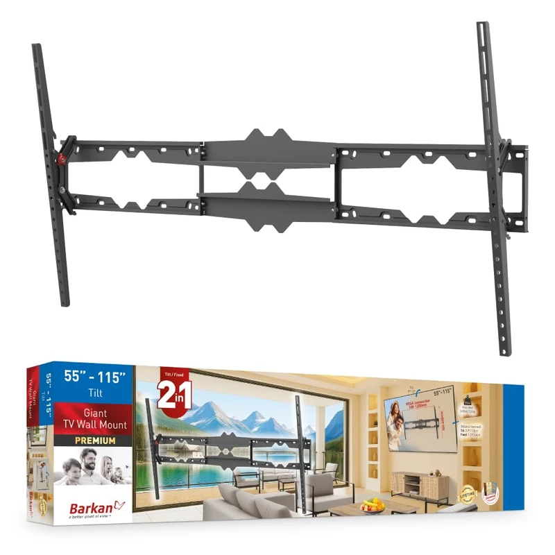 Barkan TV Wall Mount, 55-115 Inch Tilting TV Mount, Holds up to 120 kg, Patented OLED TV Mount, Max. VESA 1200 x 600