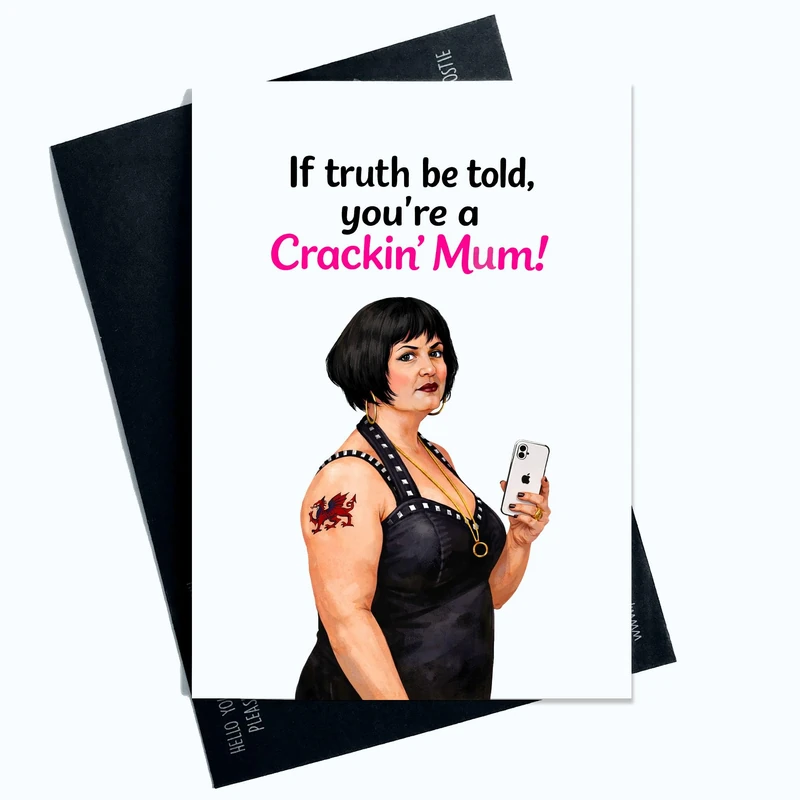 Peachy Antics Funny Mother’s Day Card – Crackin Mum Joke Card, A5 Size Blank Inside with Envelope, Novelty Mothers Day Card Gift for Mum, Nessa Inspired Humour Card Present For Her Funny SP451 - Image 1