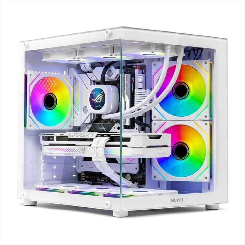 Nuwo Vitra BH100 | Micro-ATX Micro Tower PC Gaming Case | 3 ARGB 120mm Fans | Double Chamber Structure | Front and Side Panel in Tempered Glass | White