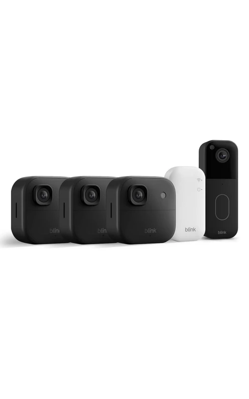 Blink Outdoor Camera 2K+ (newest gen) + Blink Video Doorbell — Wireless smart security camera, 2K video resolution, enhanced audio. Sync Module Core included — 3 camera system, Black