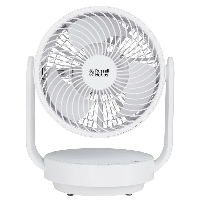 Russell Hobbs 9" Circulator Desk Fan in White with 7 Speed Settings, 2 Modes, 60° Horizontal & 90° Vertical Oscillation Function, LED Display, Remote Control and 6 Hour Timer, 2m Power Cord, RHDCF1001