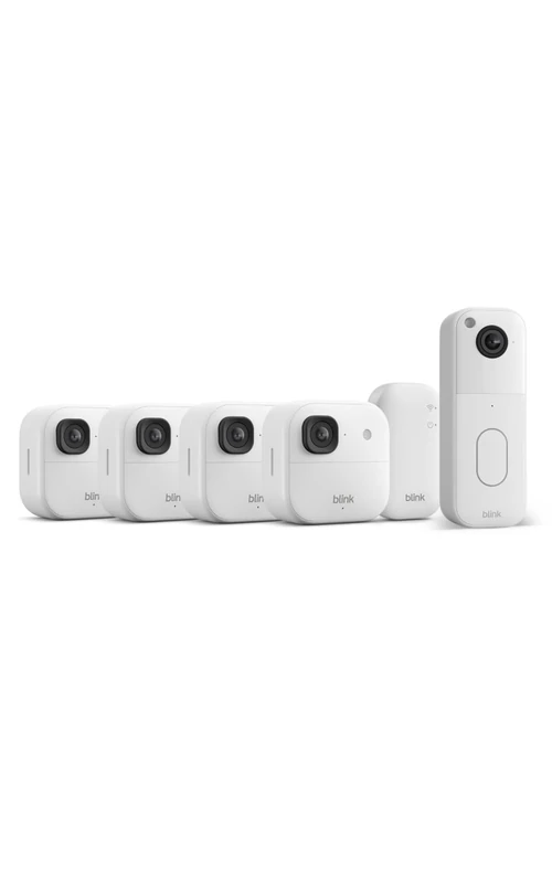 Blink Outdoor Camera 2K+ (newest gen) + Blink Video Doorbell — Wireless smart security camera, 2K video resolution, enhanced audio. Sync Module Core included — 4 camera system, White