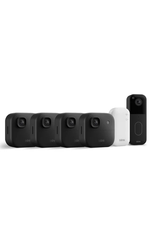 Blink Outdoor Camera 2K+ (newest gen) + Blink Video Doorbell — Wireless smart security camera, 2K video resolution, enhanced audio. Sync Module Core included — 4 camera system, Black