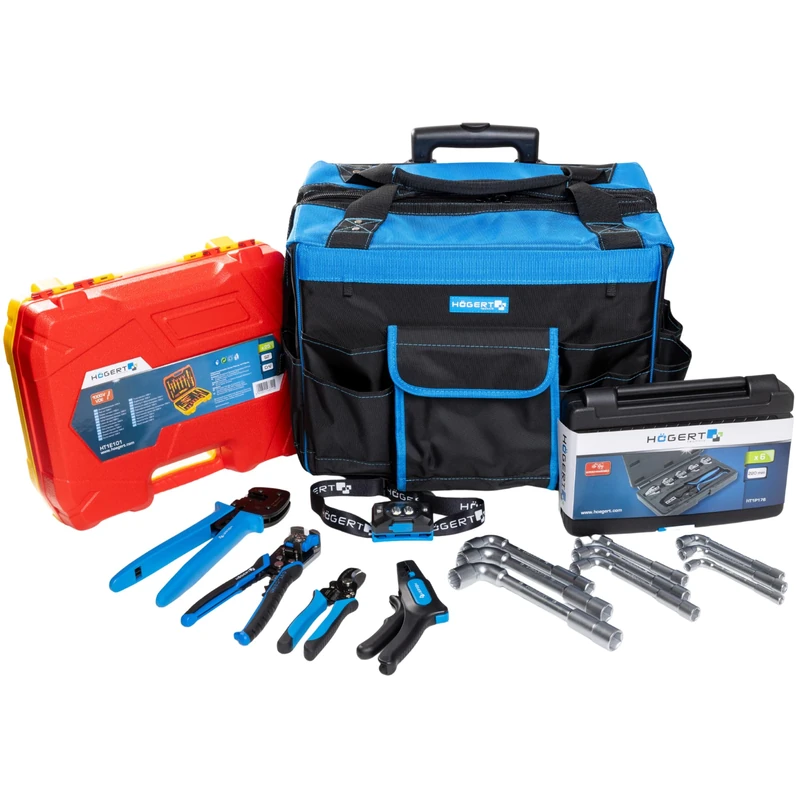 HÖGERT TECHNIK - Professional Tool Set for Electrician Installer PV Fitter, 9-Piece Assembly Set with Trolley Tool Bag, VDE 1000V Insulated Tools