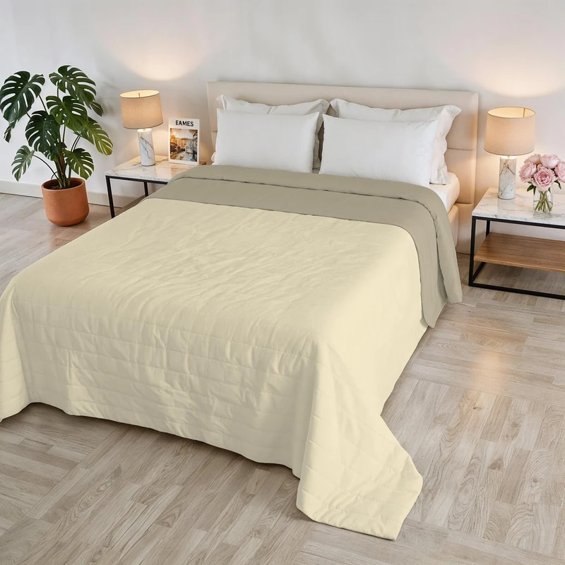 GOLIA Summer Quilt, Made in Italy, 100% Polyester – Double-Sided Bedspread with WaterWashed Effect – Lightweight Blanket with 65 g Filling – Double Bed 260 x 250 cm – Cream/Sand - Image 1