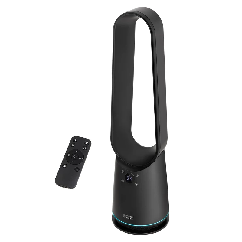 Russell Hobbs Smart Bladeless Cooling Fan in Black, 9 Speed Settings, 3 Modes, Touch Controlled Buttons, WiFi Enabled, LED Display with Remote, 80° Oscillation Function, 80cm Tall, RHBLDLC25BSM